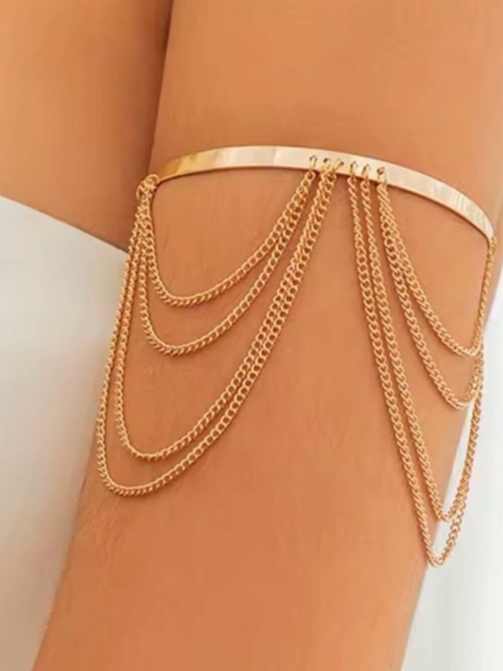 Women's Upper Arm Cuff Bracelet Draped Tassel Chain Armlet (Gold & Silver)